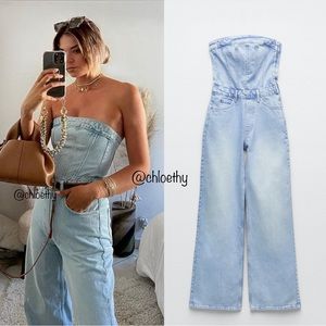 Zara CORSET DENIM JUMPSUIT